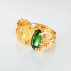 BoHo ring, gull med rutilkvarts og grønn turmalin