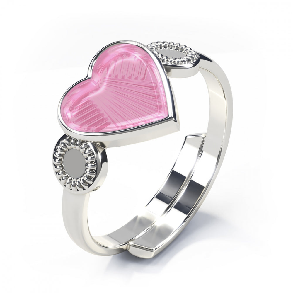 Ring med rosa hjerte, sølv