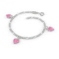 Armbånd med tre rosa hjerter, sølv
