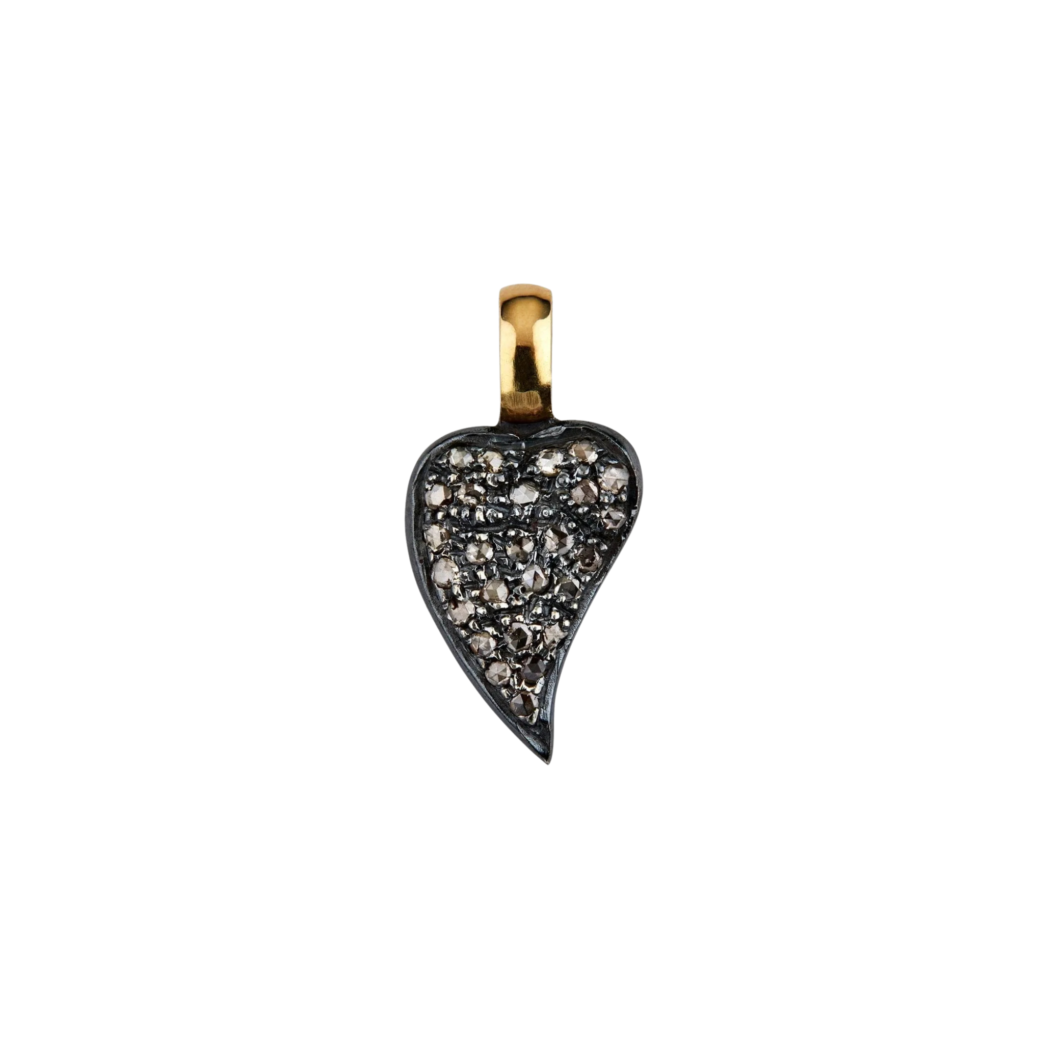 Borean Heart Pavé anheng, oksidert sølv med diamanter