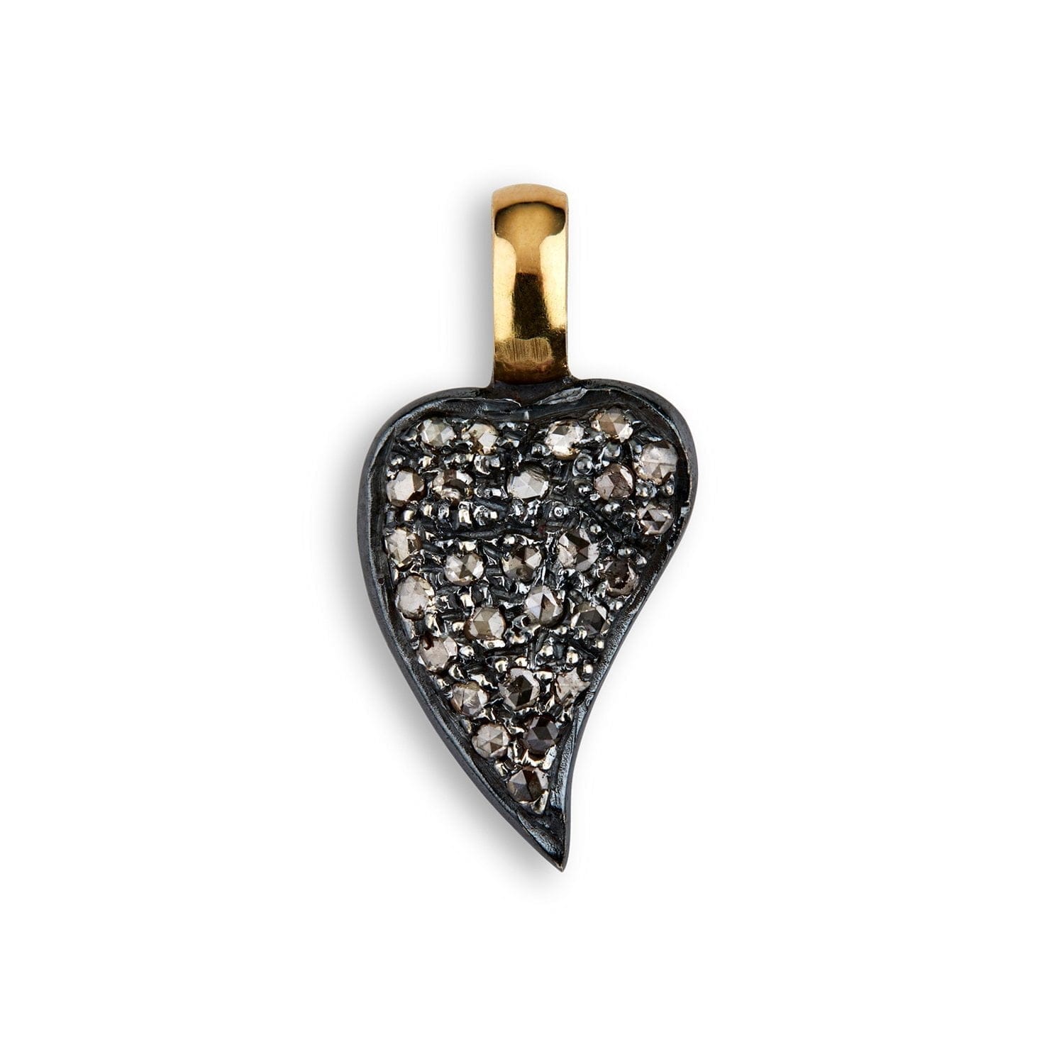By Birdie Borean Heart Pavé anheng, oksidert sølv med diamanter
