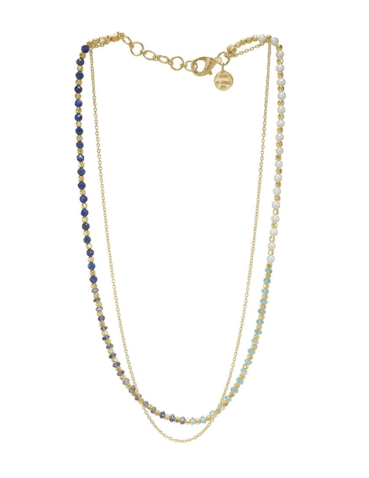 By Birdie Nanna Ocean Blue Pearl halskjede sølv forgylt