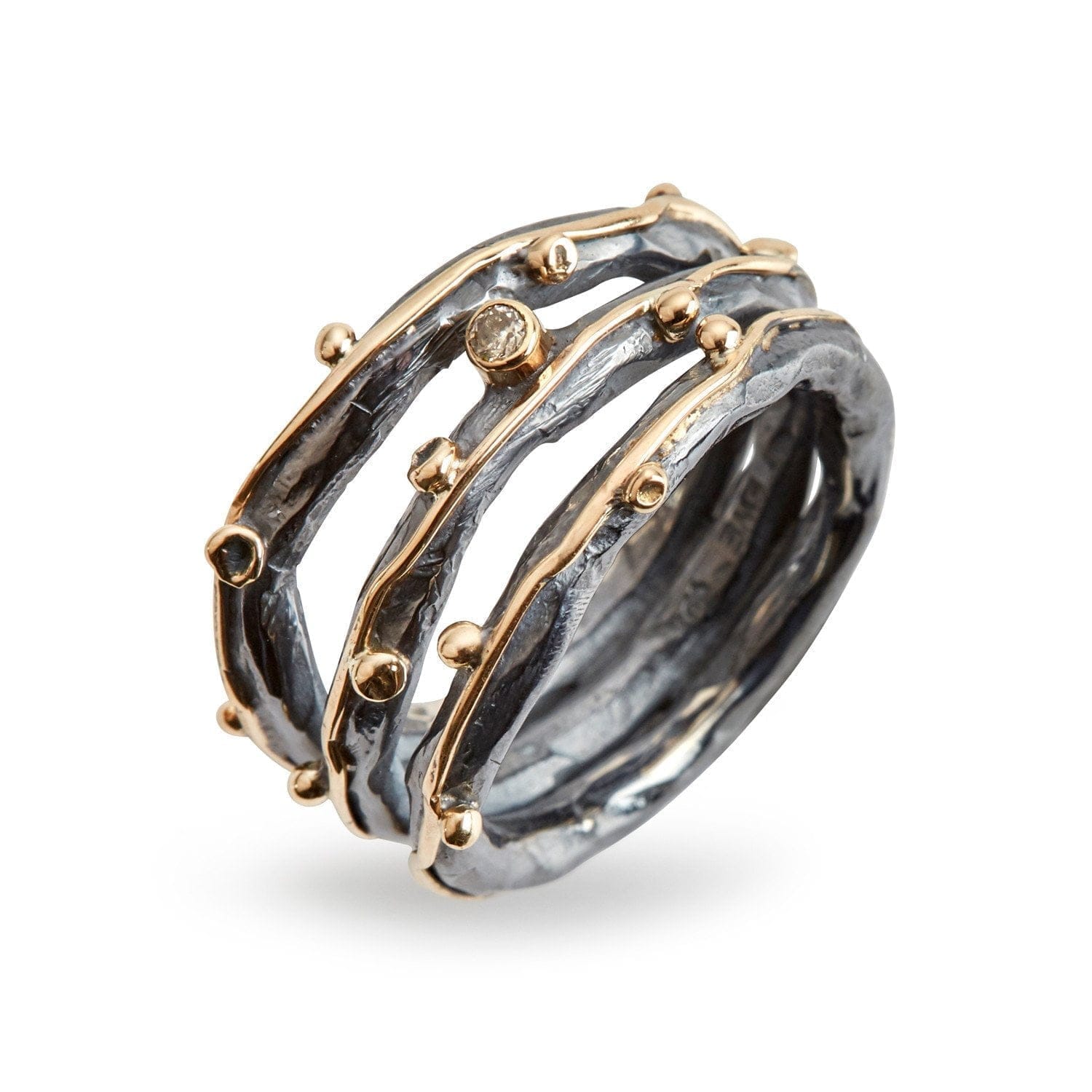 By Birdie Zeus Tribeca ring, oksidert sølv med diamant