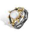 By Birdie Zinnia ring, sølv med perle og diamanter