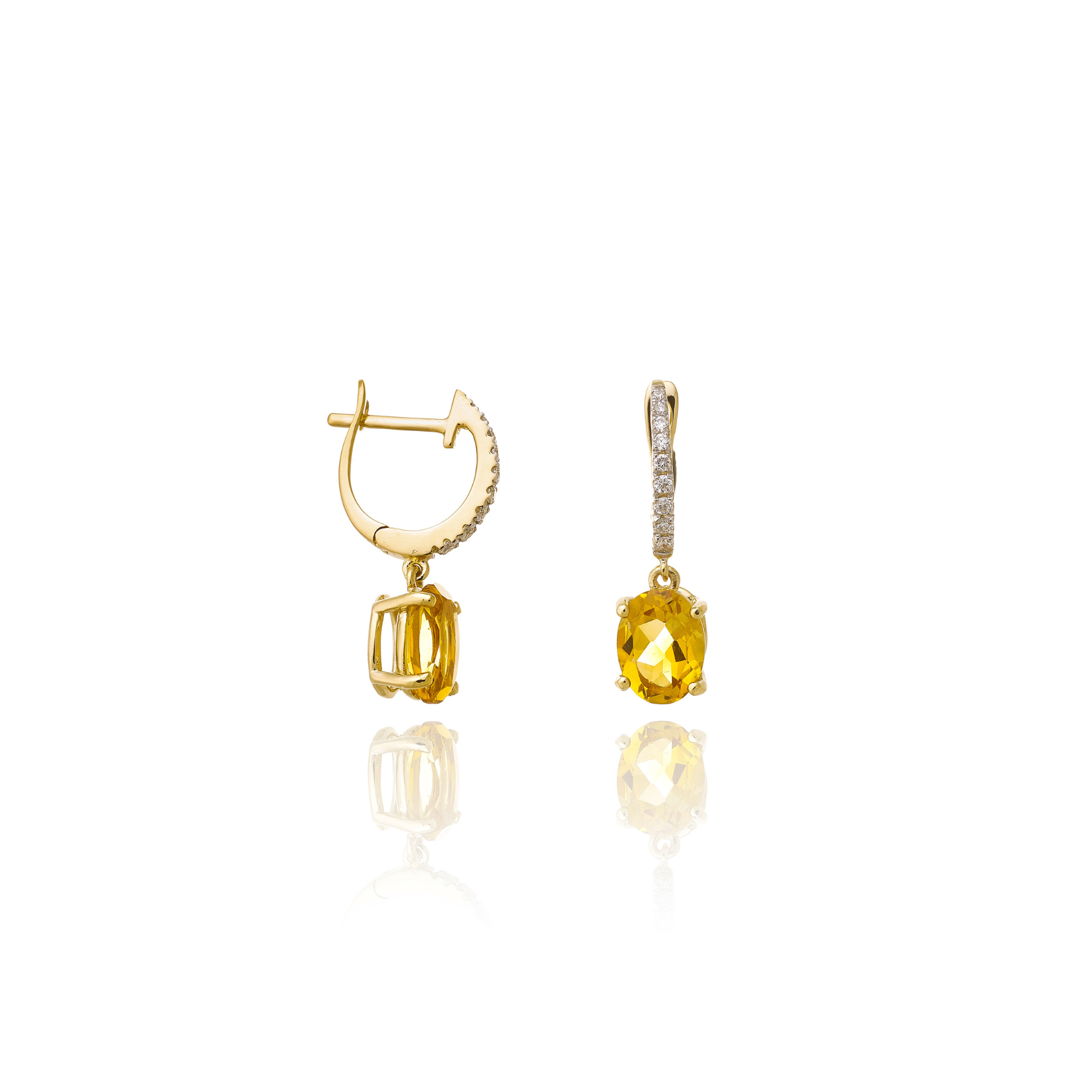 Chimento Øreringer, gull med kvarts og diamanter 0,13 ct