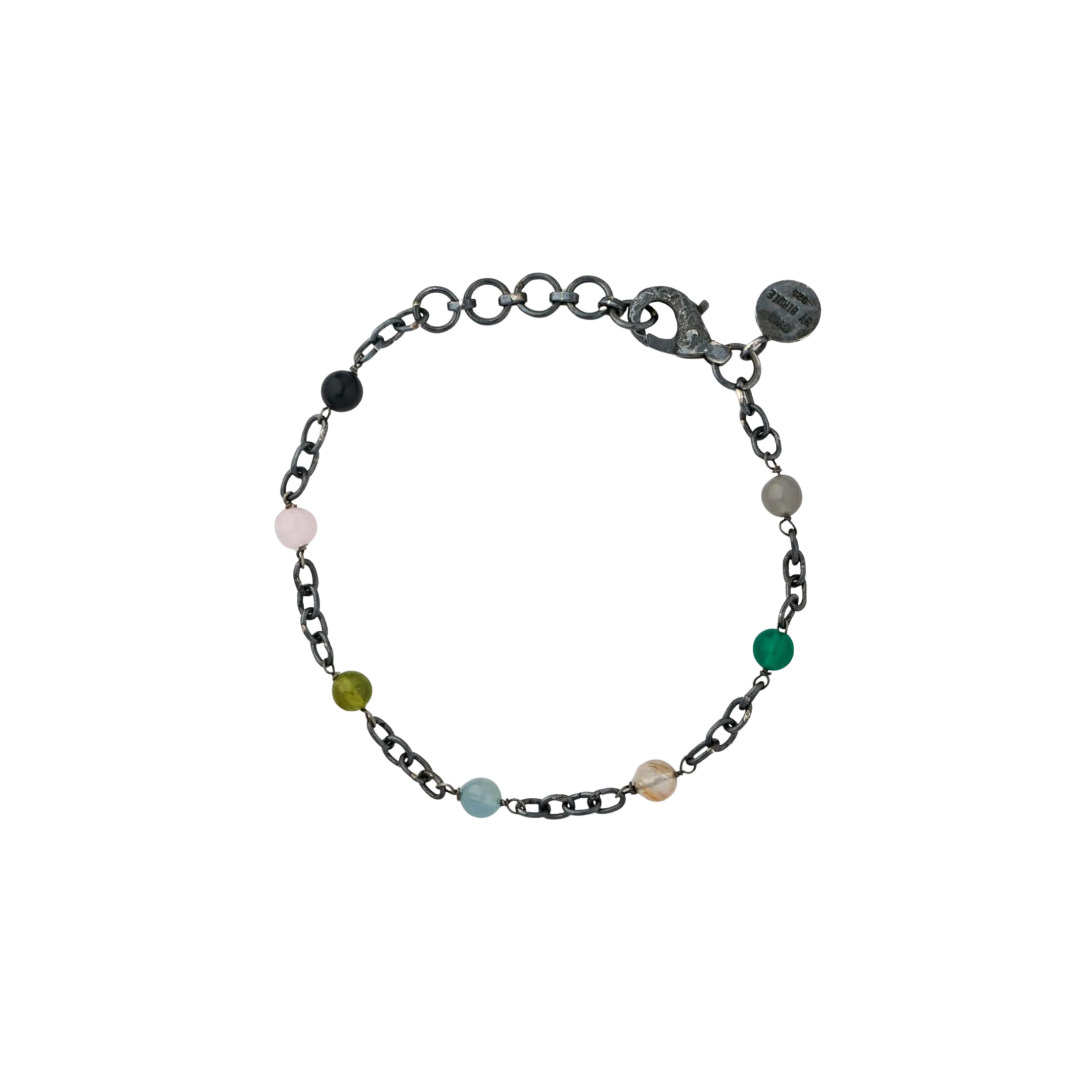 Fenon mix armbånd - justerbart 17,5-20cm, oksidert sølv med steiner