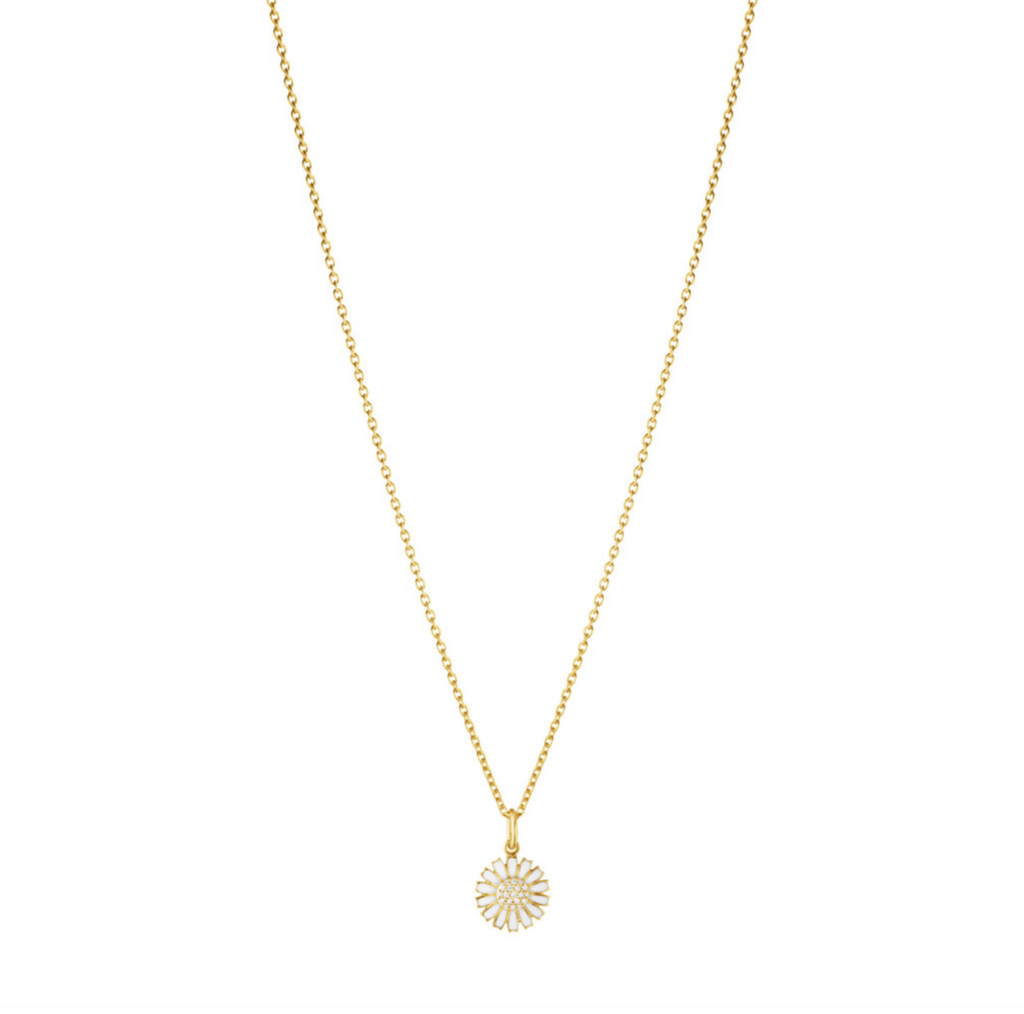 Georg Jensen Daisy halskjede 11mm, sølv forgylt med diamanter