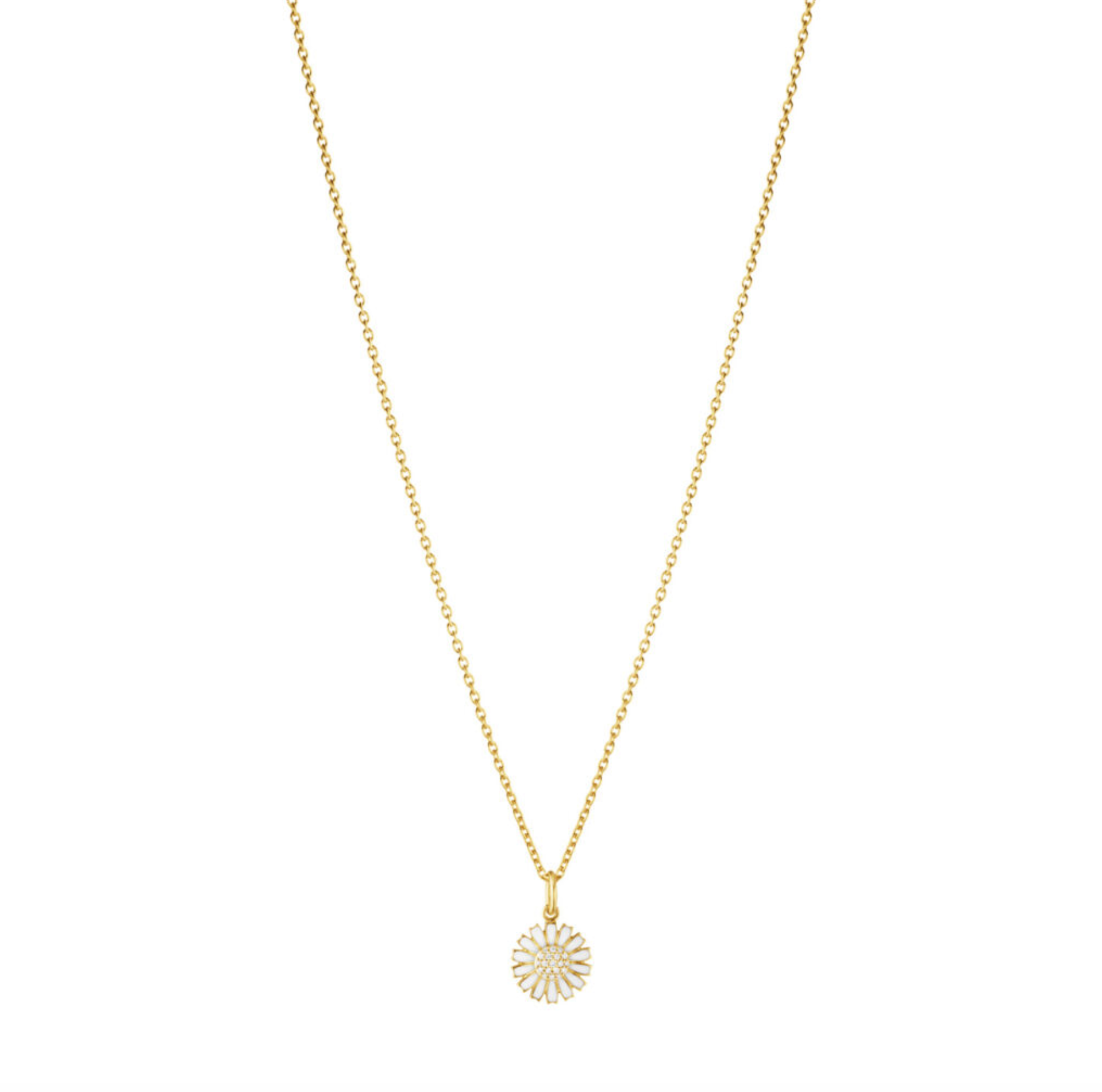 Georg Jensen Daisy halskjede 11mm, sølv forgylt med diamanter