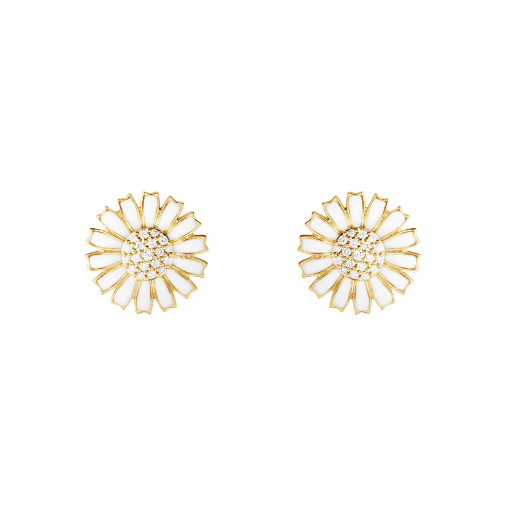Georg Jensen Daisy øredobber 11mm, sølv forgylt med diamanter