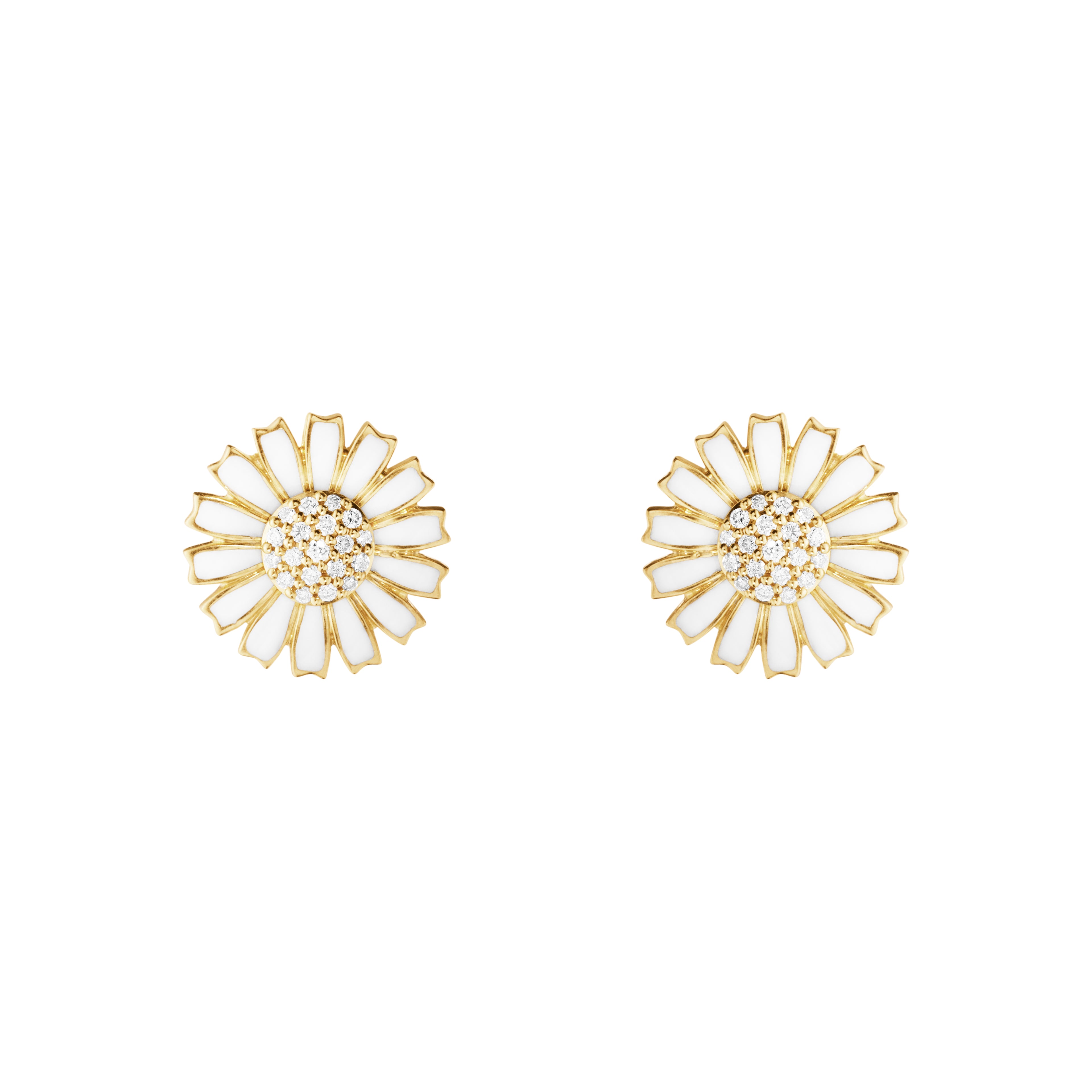 Georg Jensen Daisy øredobber 11mm, sølv forgylt med diamanter