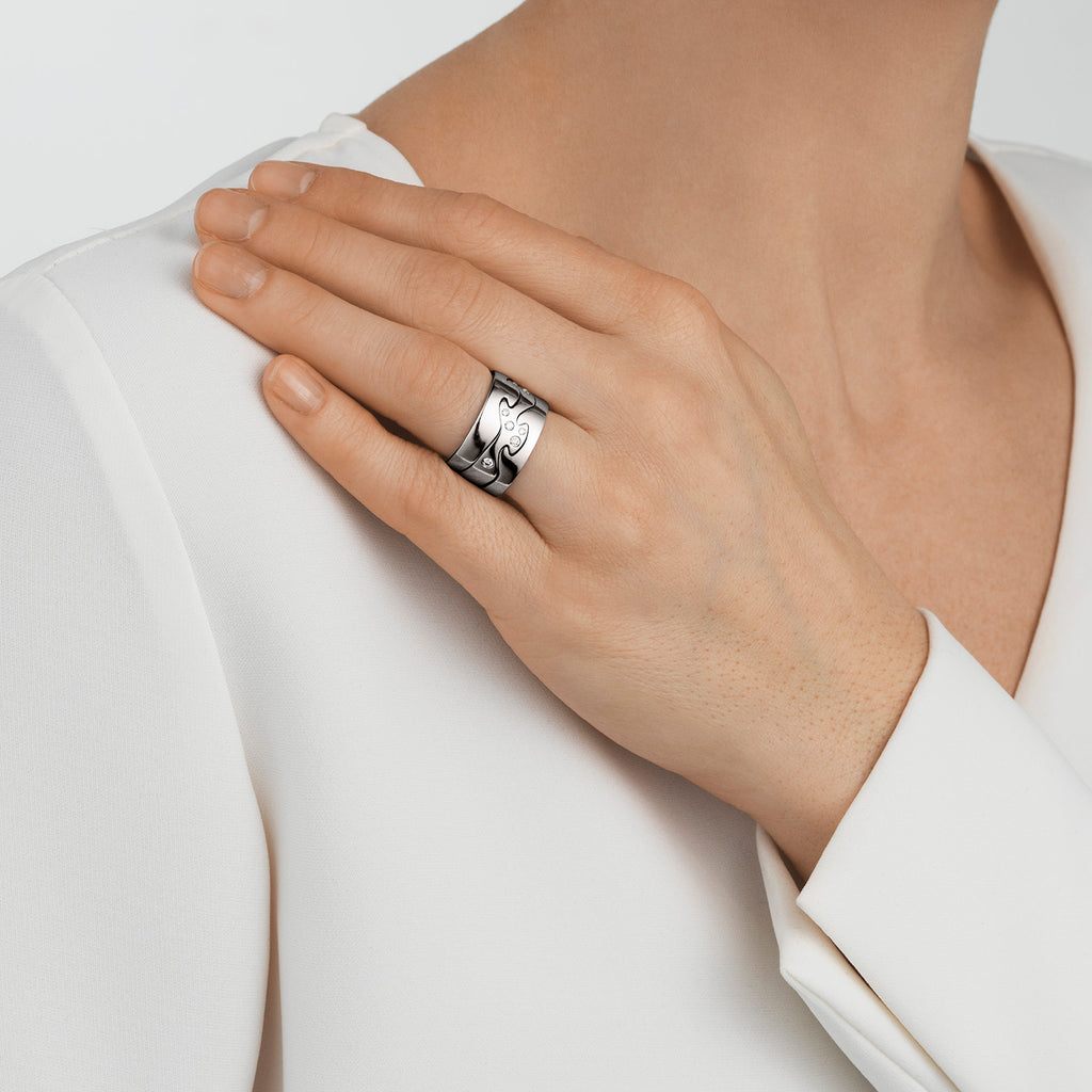 Georg Jensen Fusion Centre Ring Hvitt Gull med Diamanter