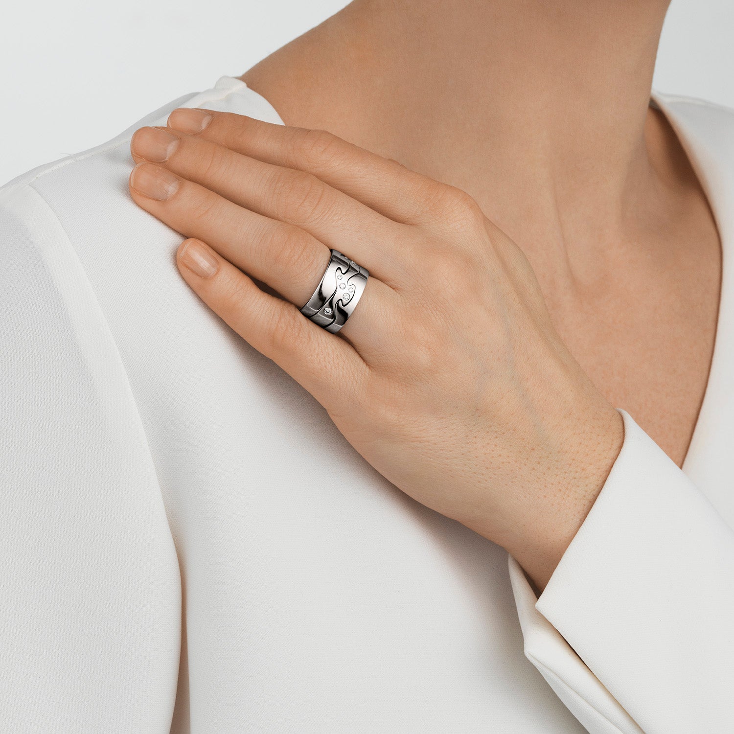 Georg Jensen Fusion Centre Ring Hvitt Gull med Diamanter