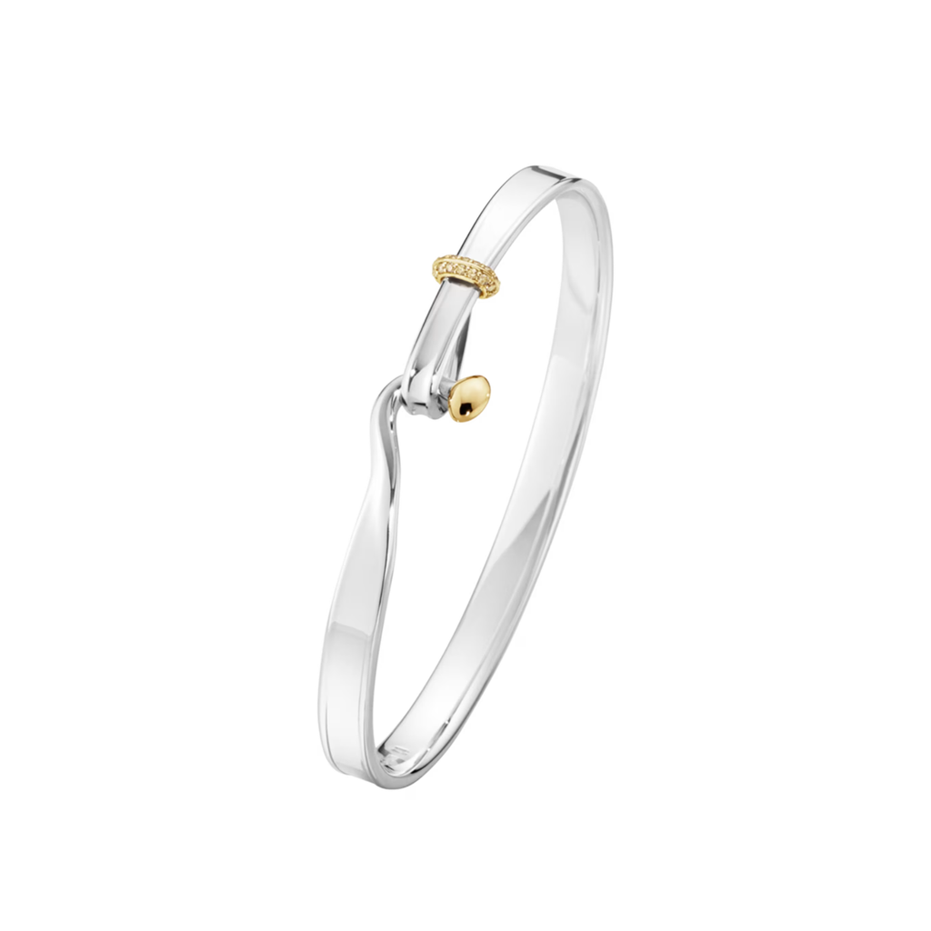 Georg Jensen Torun armring, sølv med gull og champagnefarget diamanter