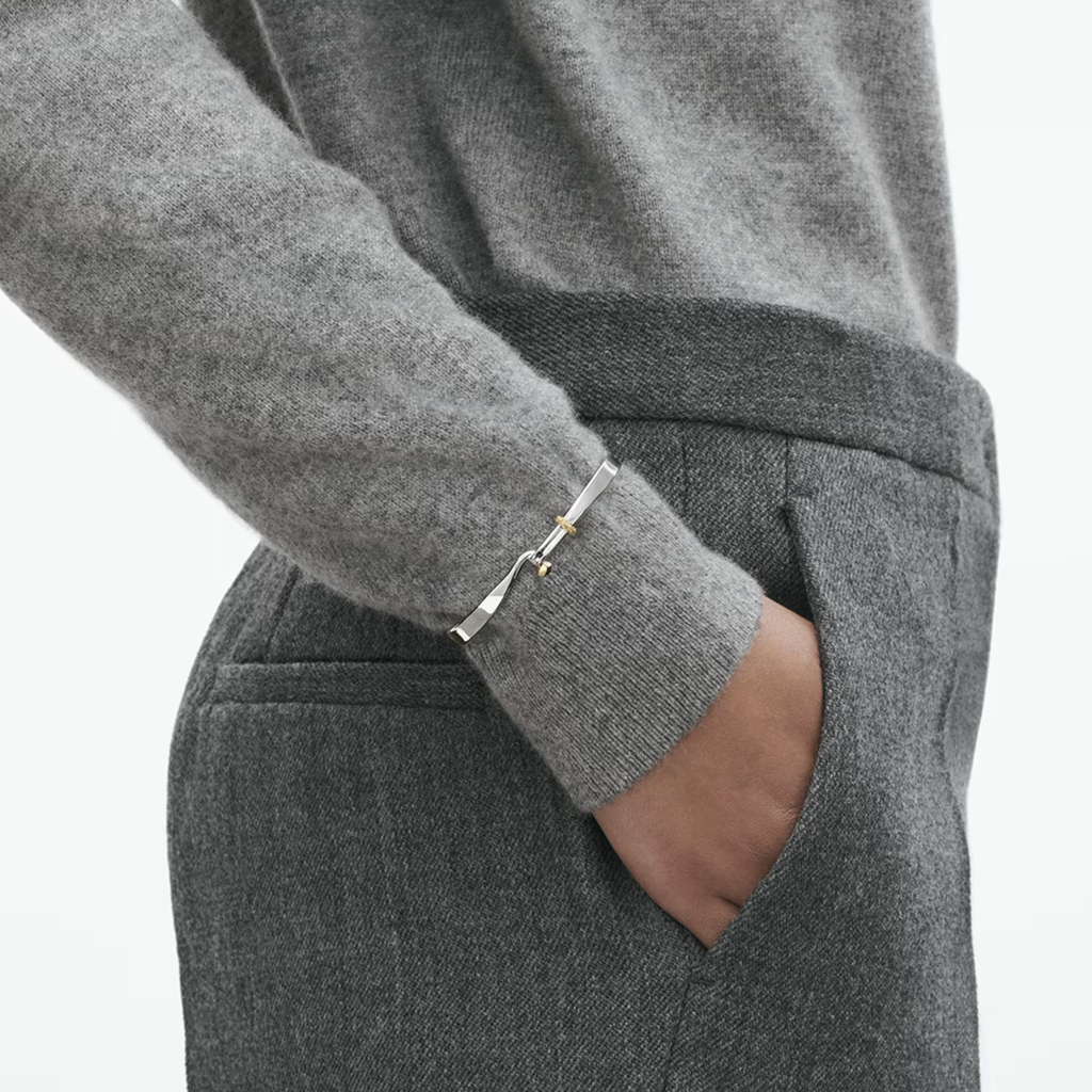 Georg Jensen Torun armring, sølv med gull og champagnefarget diamanter