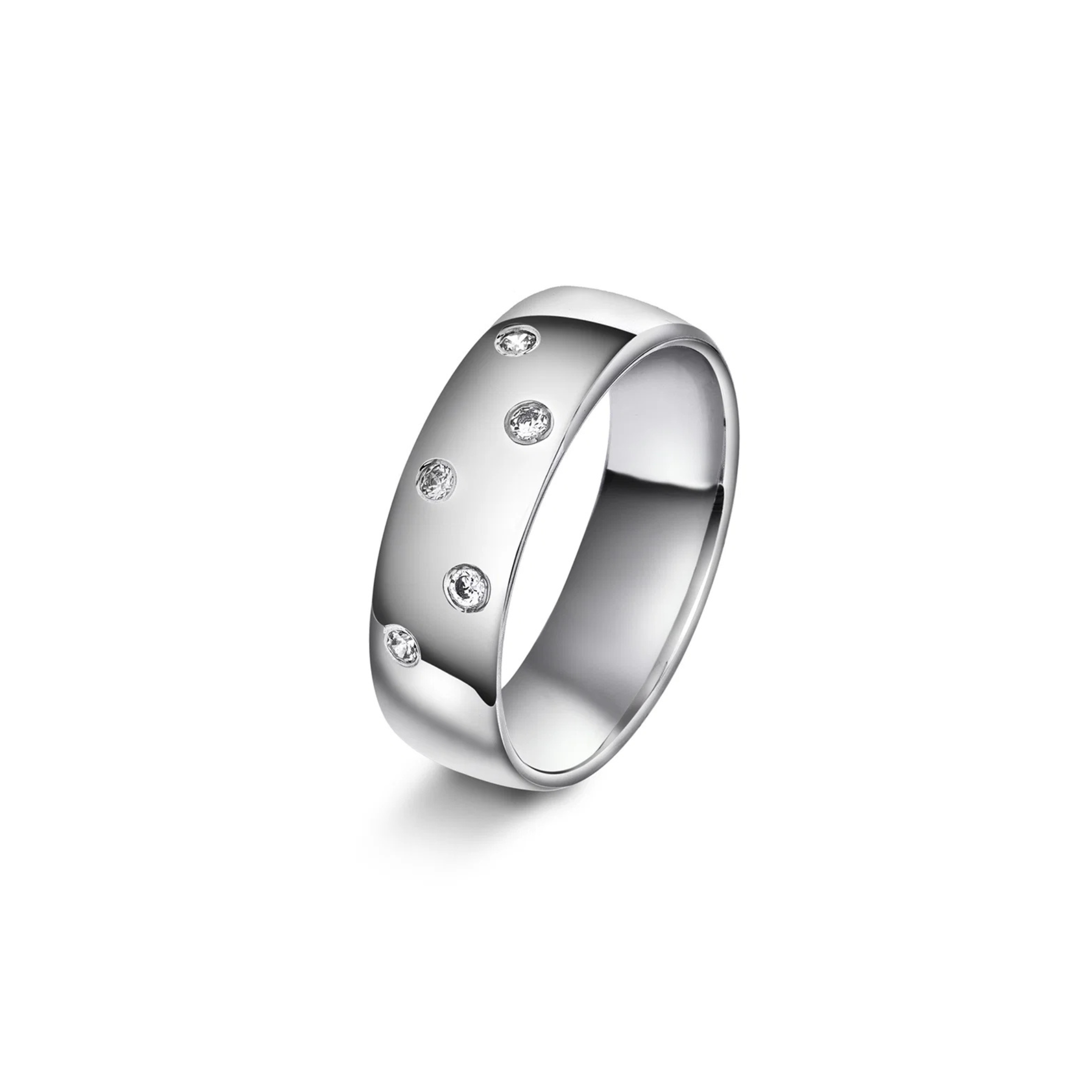 Giftering 6 mm med diamantdryss, hvitt gull