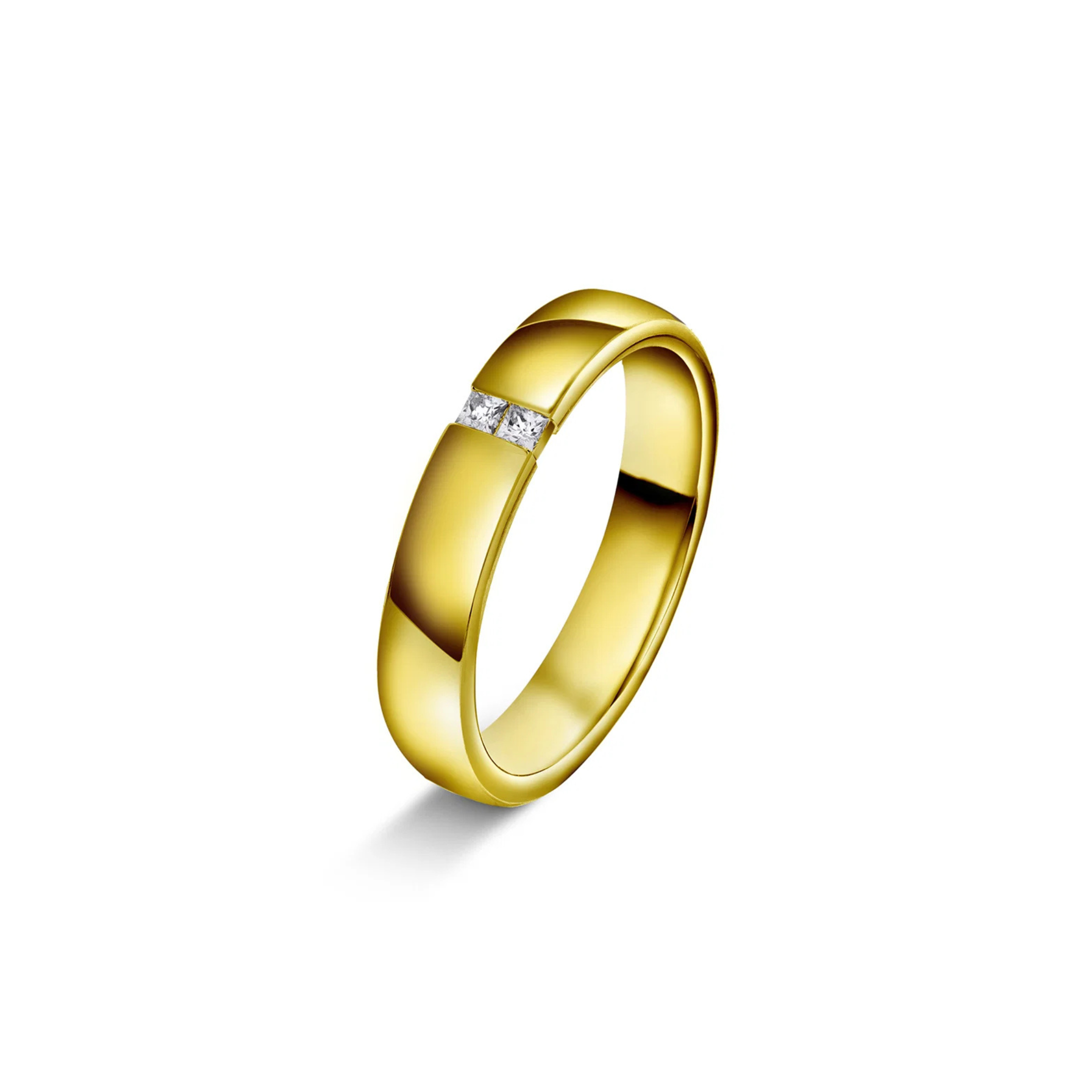 Giftering med to diamanter 4 mm, gull
