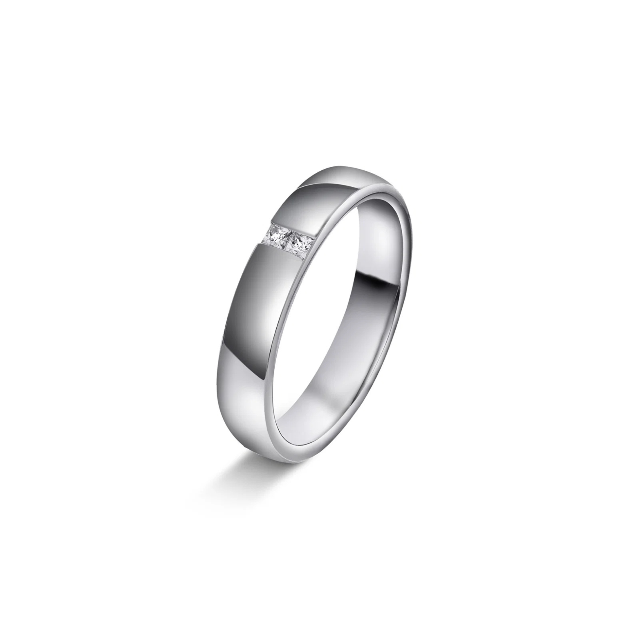 Giftering med to diamanter 4 mm, hvitt gull