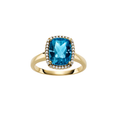 Gullhagen Ring, gull med London blue topas og diamanter
