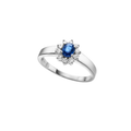 Gullhagen Rosett ring, hvitt gull med safir og diamanter