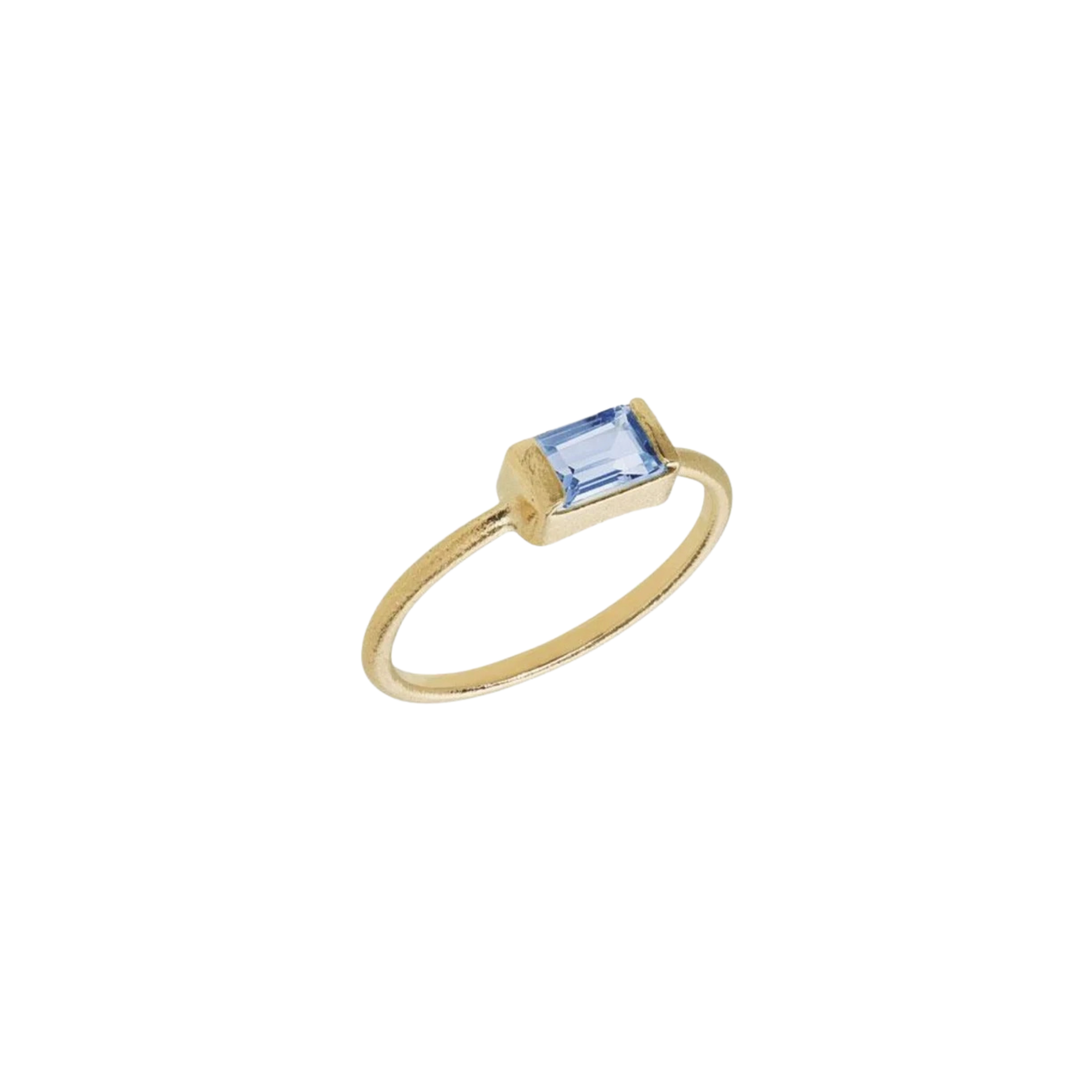 Heiring Ring med baguette swiss blå topas, gull