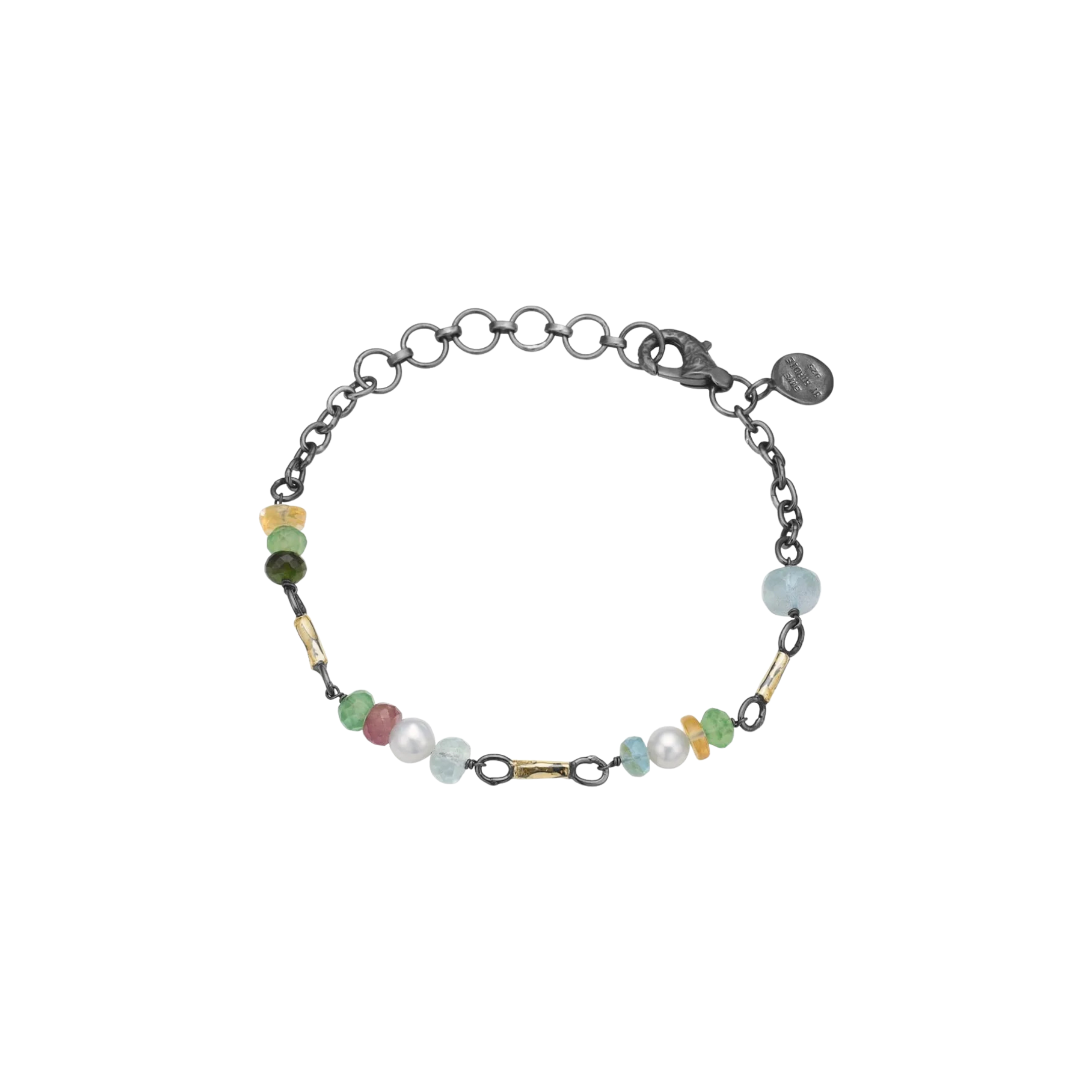 Jacquline Spring armbånd med naturstener, oksidert sølv