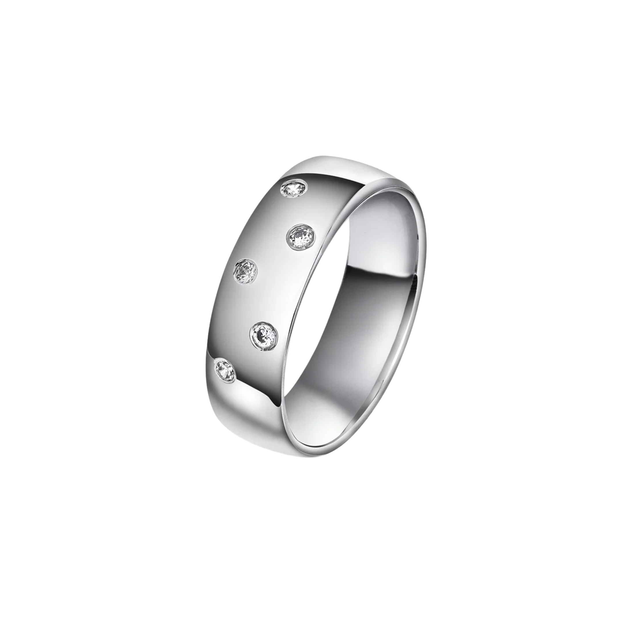 NC Christophersen Giftering 6 mm med diamantdryss, hvitt gull