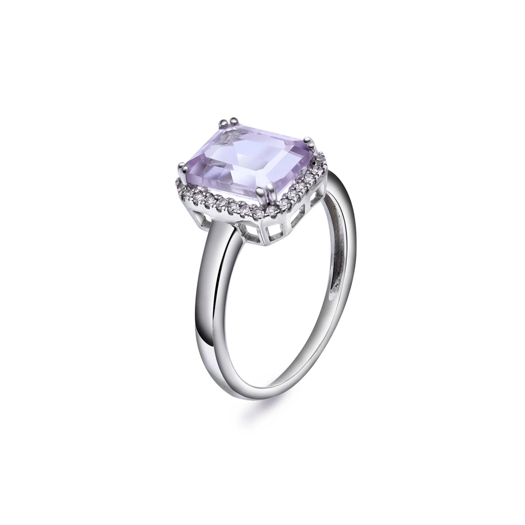NC Christophersen Ring med rosa ametyst og diamanter, hvitt gull