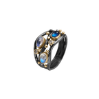 Nautilos Blue ring, oksidert sølv med månestener og diamanter