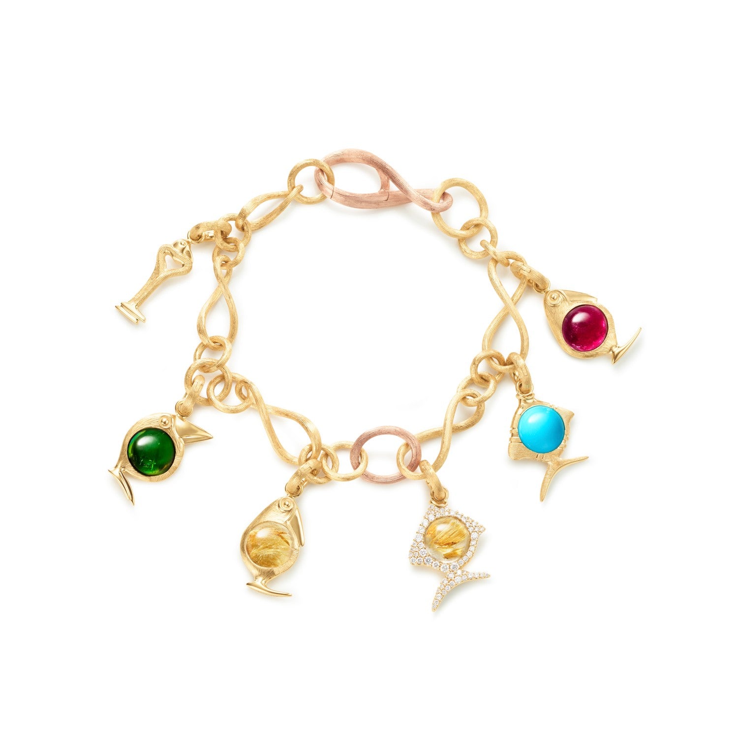 Ole Lyngaard Copenhagen Bird Family charm turmalin cerise, gull 