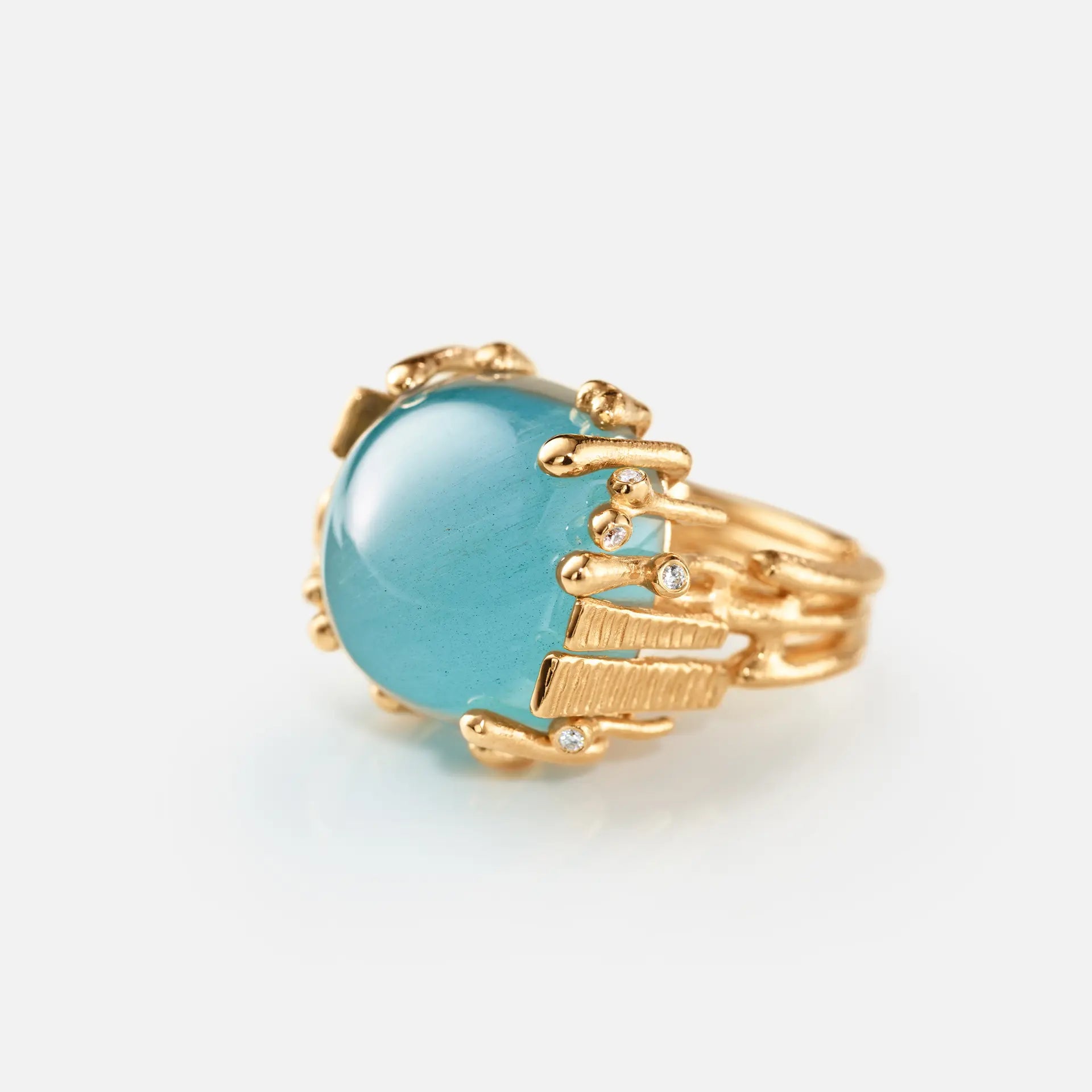 Ole Lyngaard Copenhagen BoHo blå akvamarin ring stor, gull og diamanter