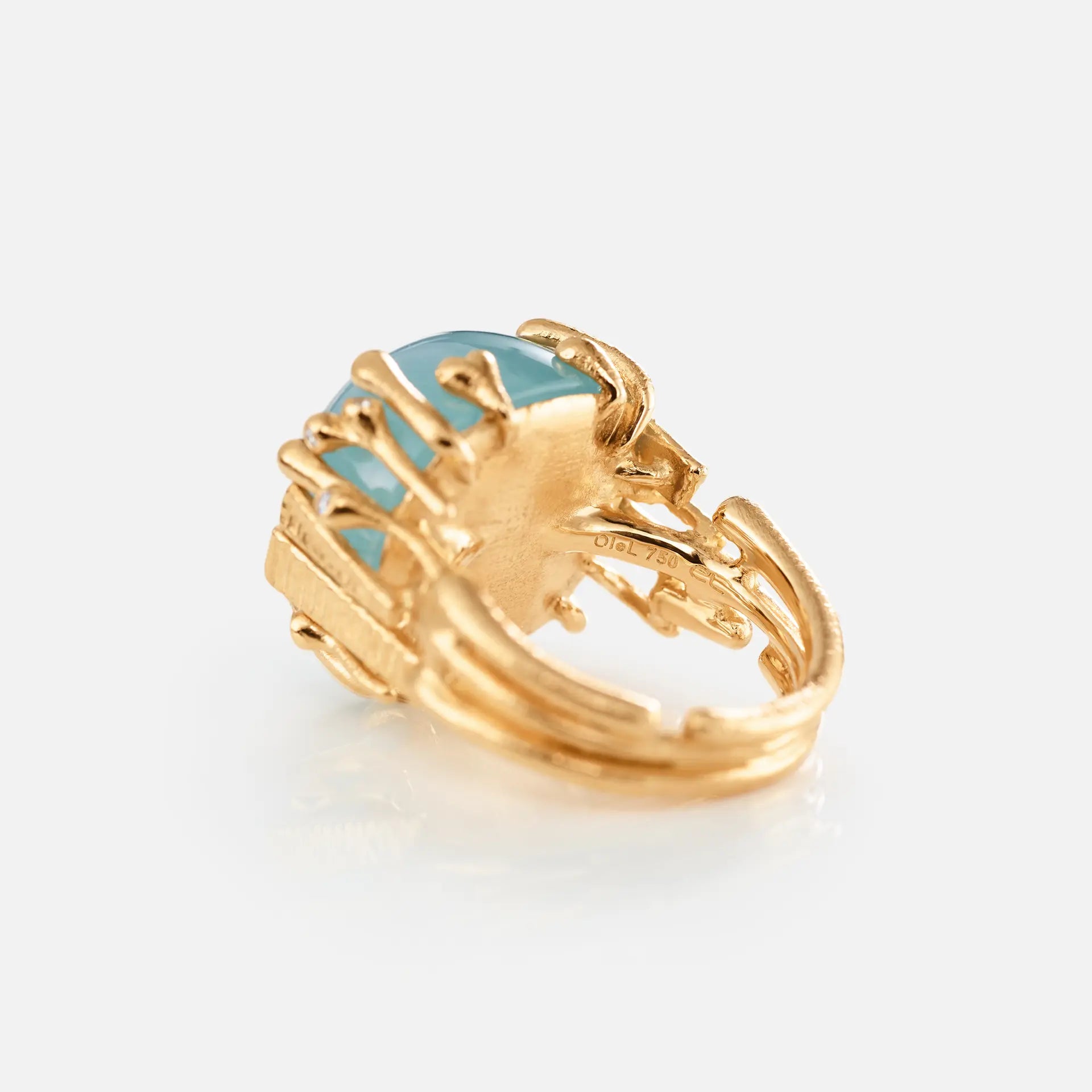 Ole Lyngaard Copenhagen BoHo blå akvamarin ring stor, gull og diamanter