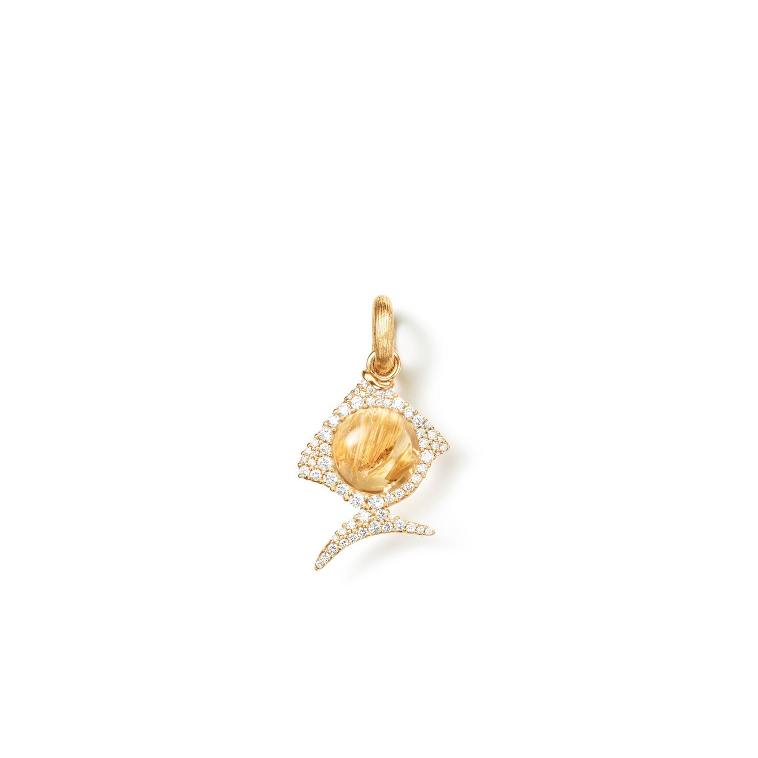 Ole Lyngaard Copenhagen Young Fish charm rutilkvarts og diamanter, gull