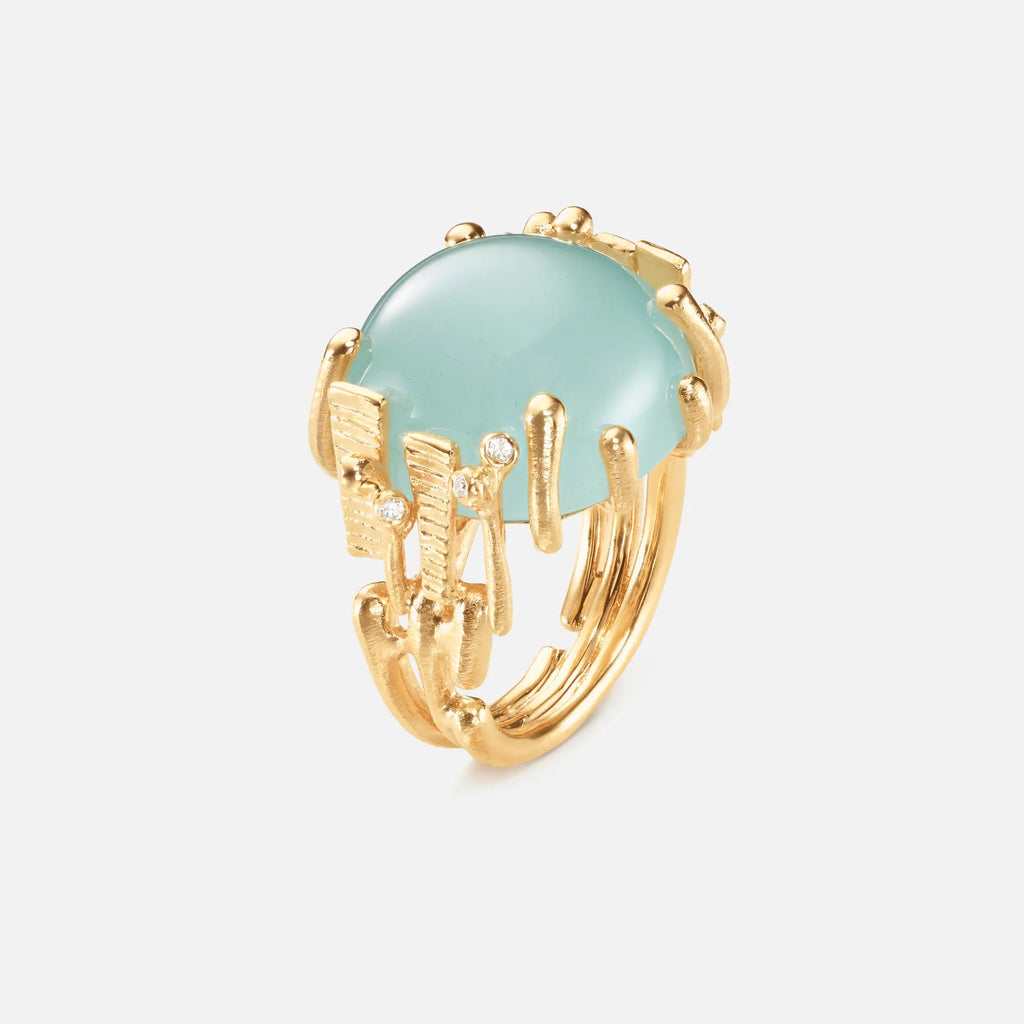 Ole Lynggaard Copenhagen BoHo Ring stor, gull med blå/grønn akvamarin