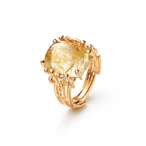 Ole Lynggaard Copenhagen BoHo gull ring medium med rutillkvarts