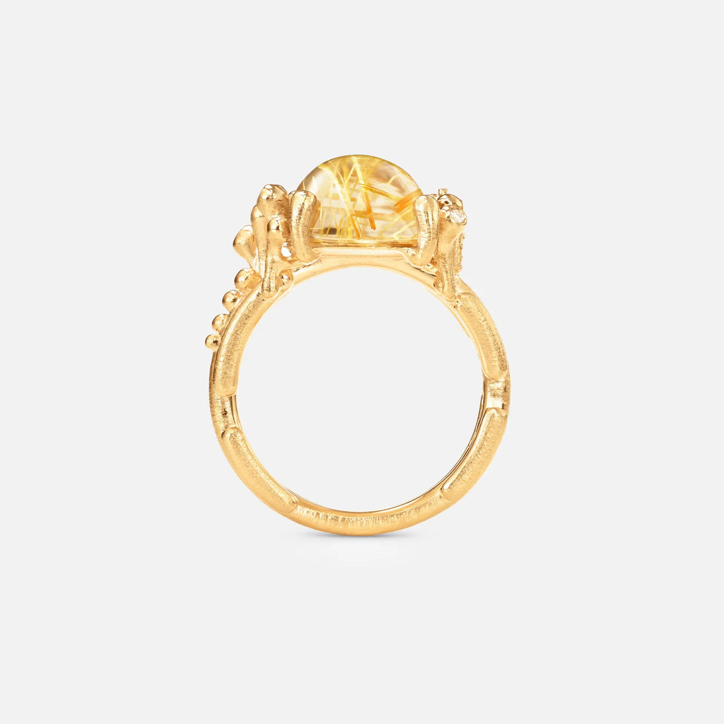 Ole Lynggaard Copenhagen BoHo gull ring medium med rutillkvarts