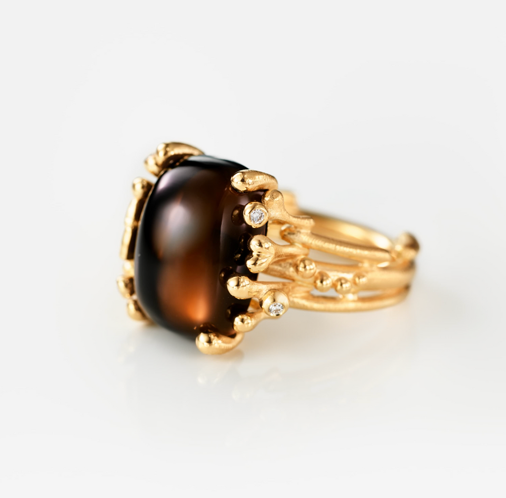 Ole Lynggaard Copenhagen BoHo ring medium, gull med røykkvarts og diamanter