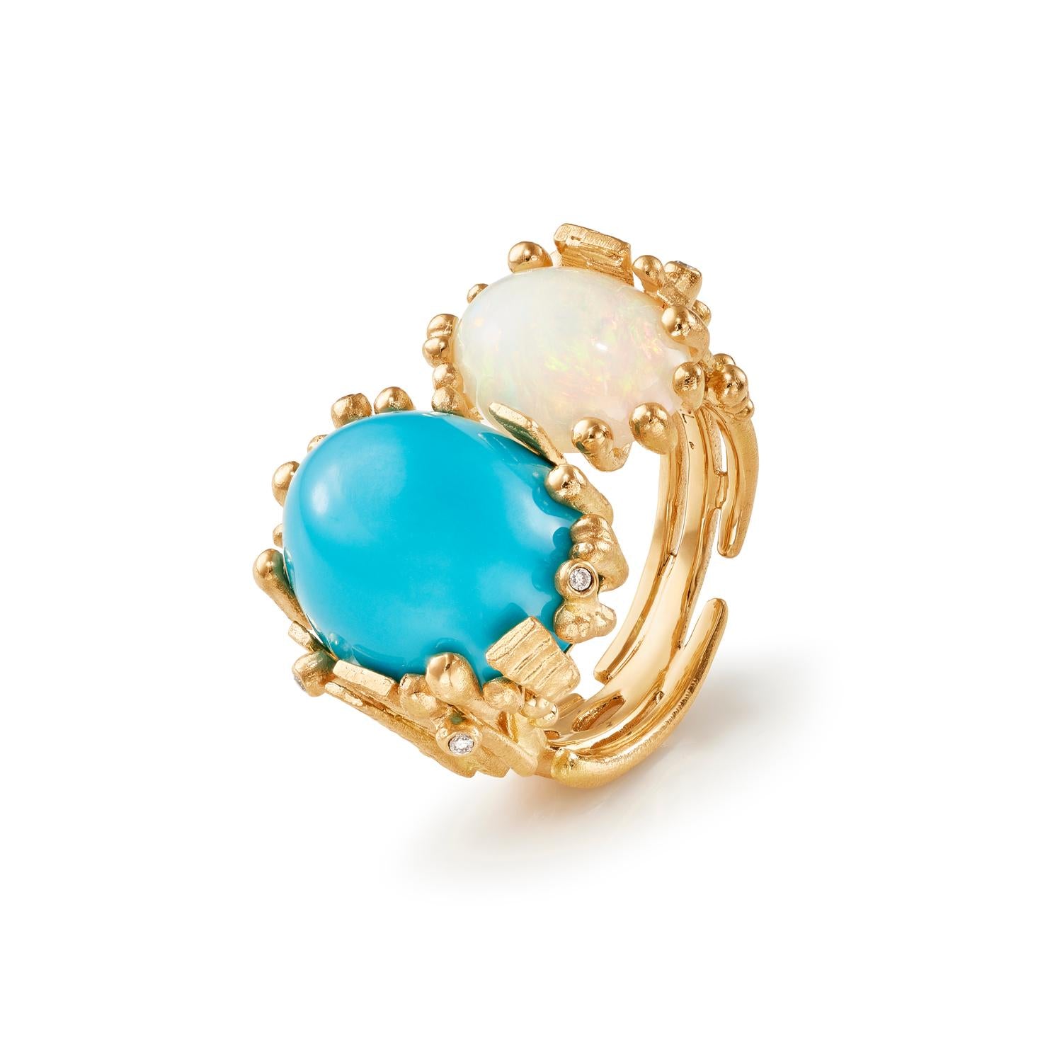 Ole Lynggaard Copenhagen Boho ring, gull med turkis, opal og diamanter