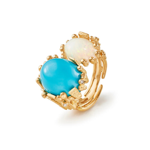Ole Lynggaard Copenhagen Boho ring, gull med turkis, opal og diamanter
