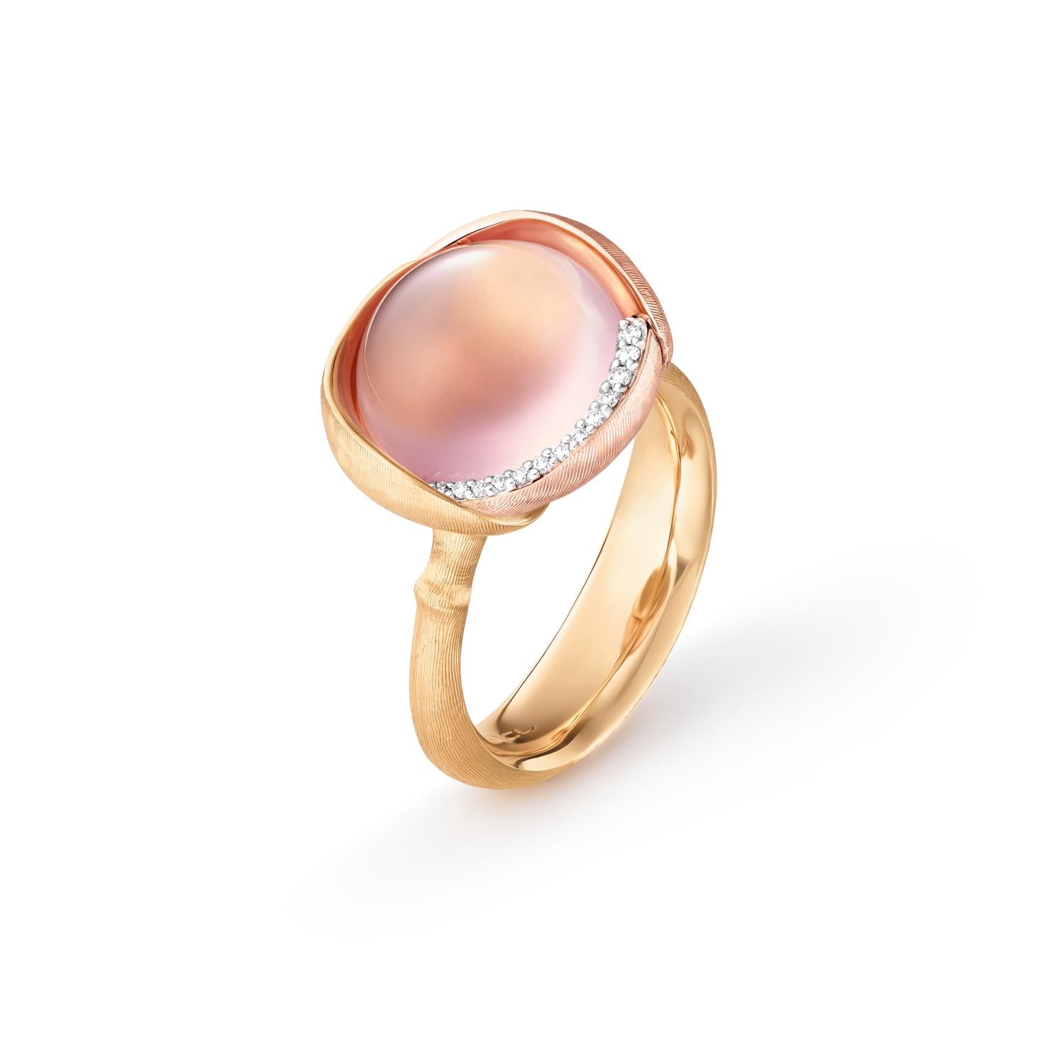 Ole Lynggaard Copenhagen Lotus ring 3 med rosenkvarts og diamanter, gull