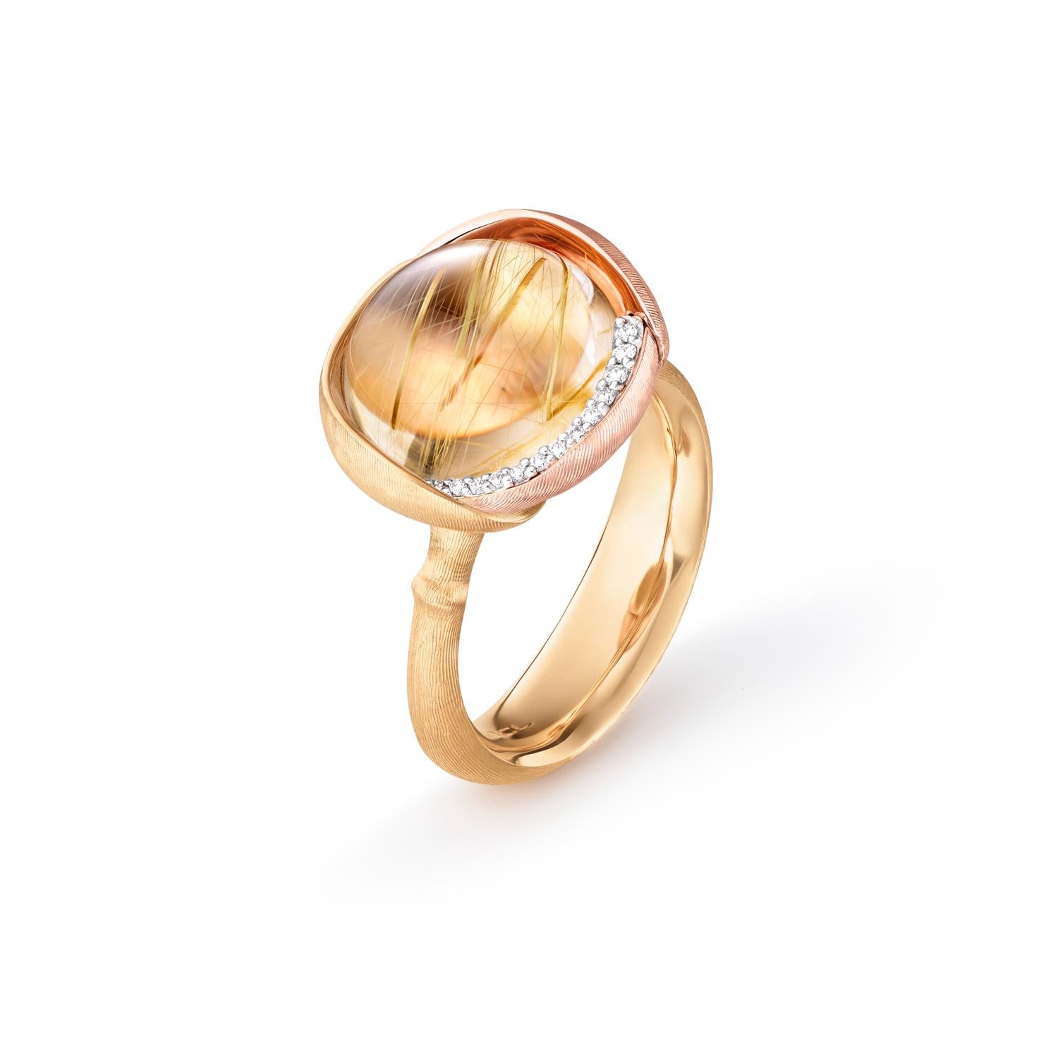 Ole Lynggaard Copenhagen Lotus ring 3 med rutilkvarts, gull og diamanter