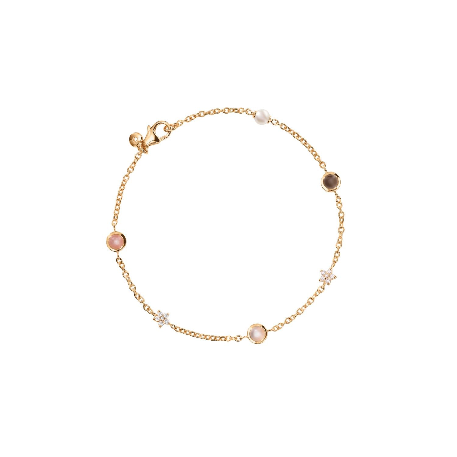 Ole Lynggaard Copenhagen Shooting Stars armbånd med blush og grå månesten, hvit ferskvannsperle og diamanter
