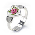 Ring med hvitt hjerte og rose, sølv