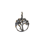 Tree of Life Small anheng, rhodinert sølv og gullkuler og diamant
