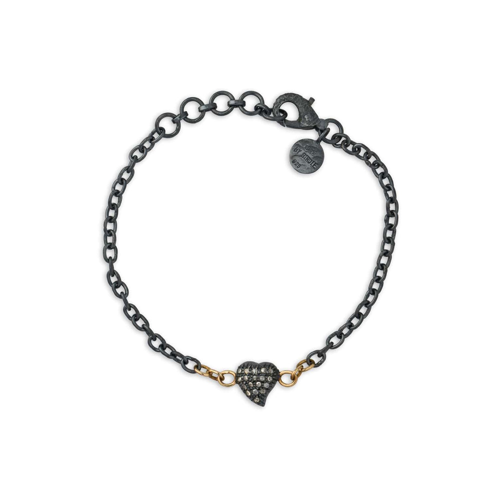 Victoria Heart Pavért armbånd, oksidert sølv 