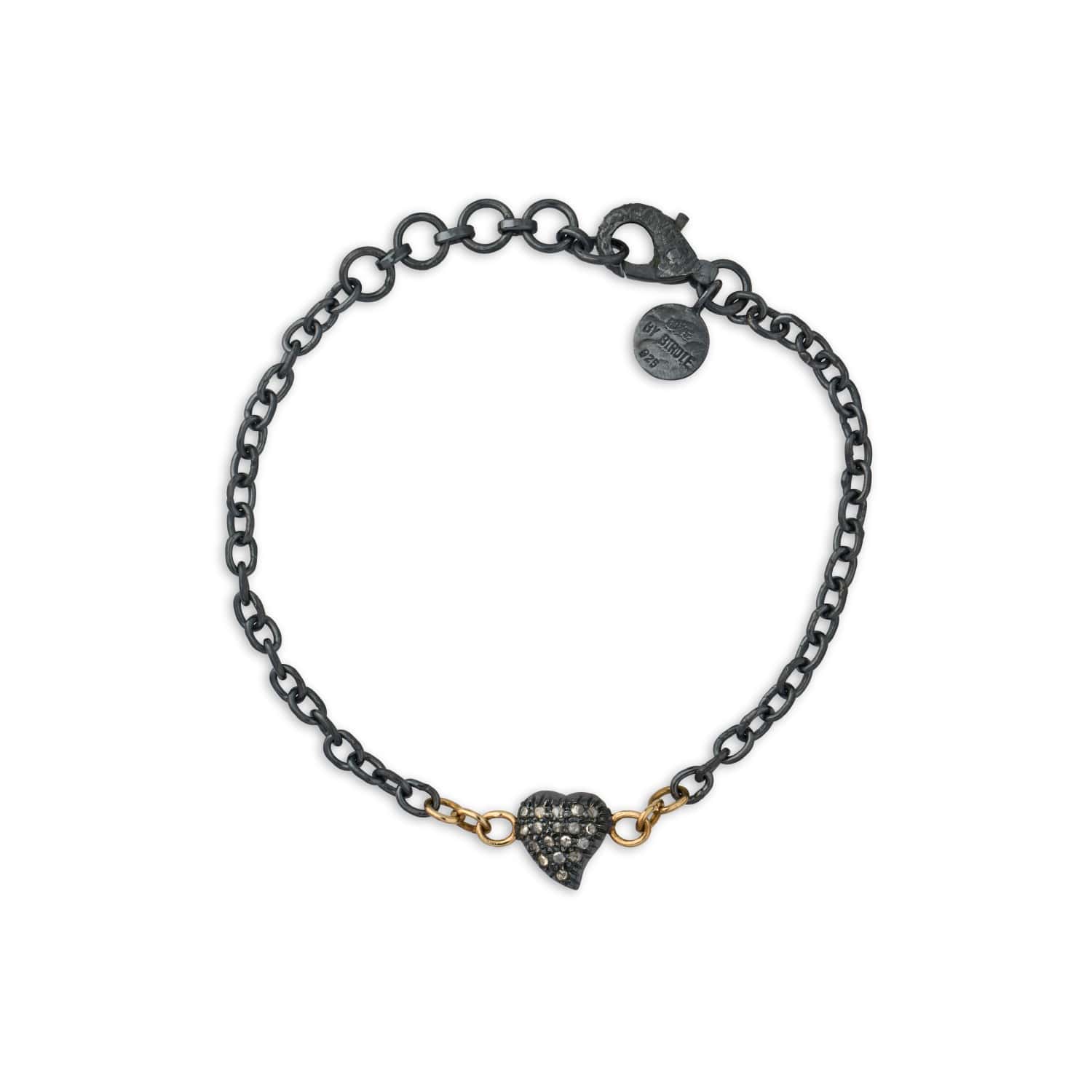Victoria Heart Pavért armbånd, oksidert sølv 