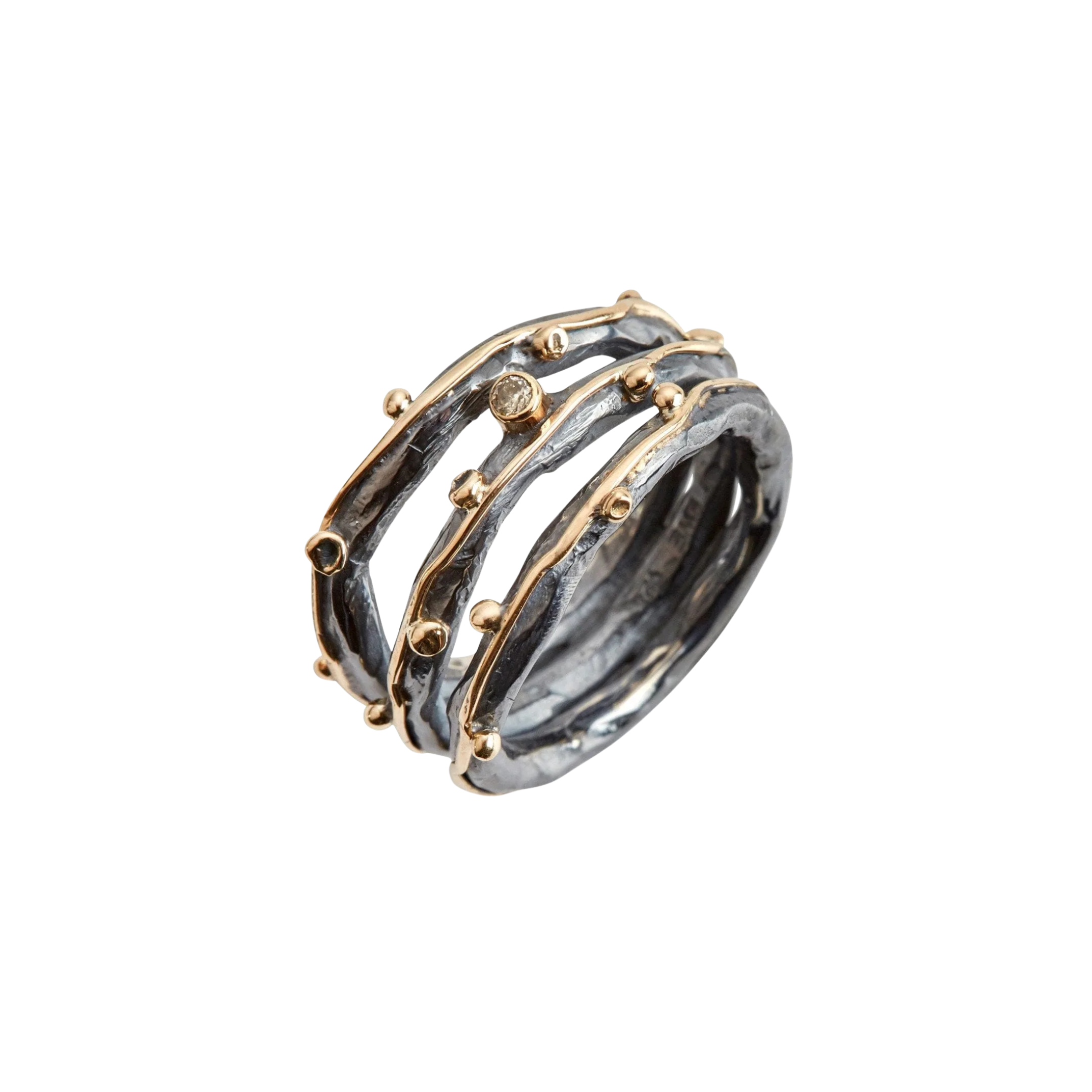 Zeus Tribeca ring, oksidert sølv med diamant