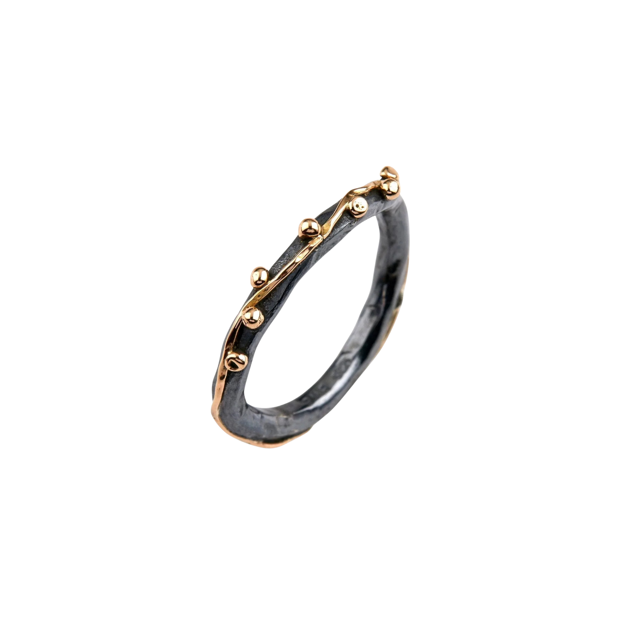Zeus ring, oksidert sølv med gullkuler